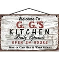 thumbnail image 1 of 5x8 Vintage Style Kitchen Sign Welcome to G.G.'s Kitchen Daily Specials Open 24 Hours Home of Cold Milk and Warm Cookies Mother's Day Gift for Grandmothers Family Home Décor for Great Grandma, 1 of 1
