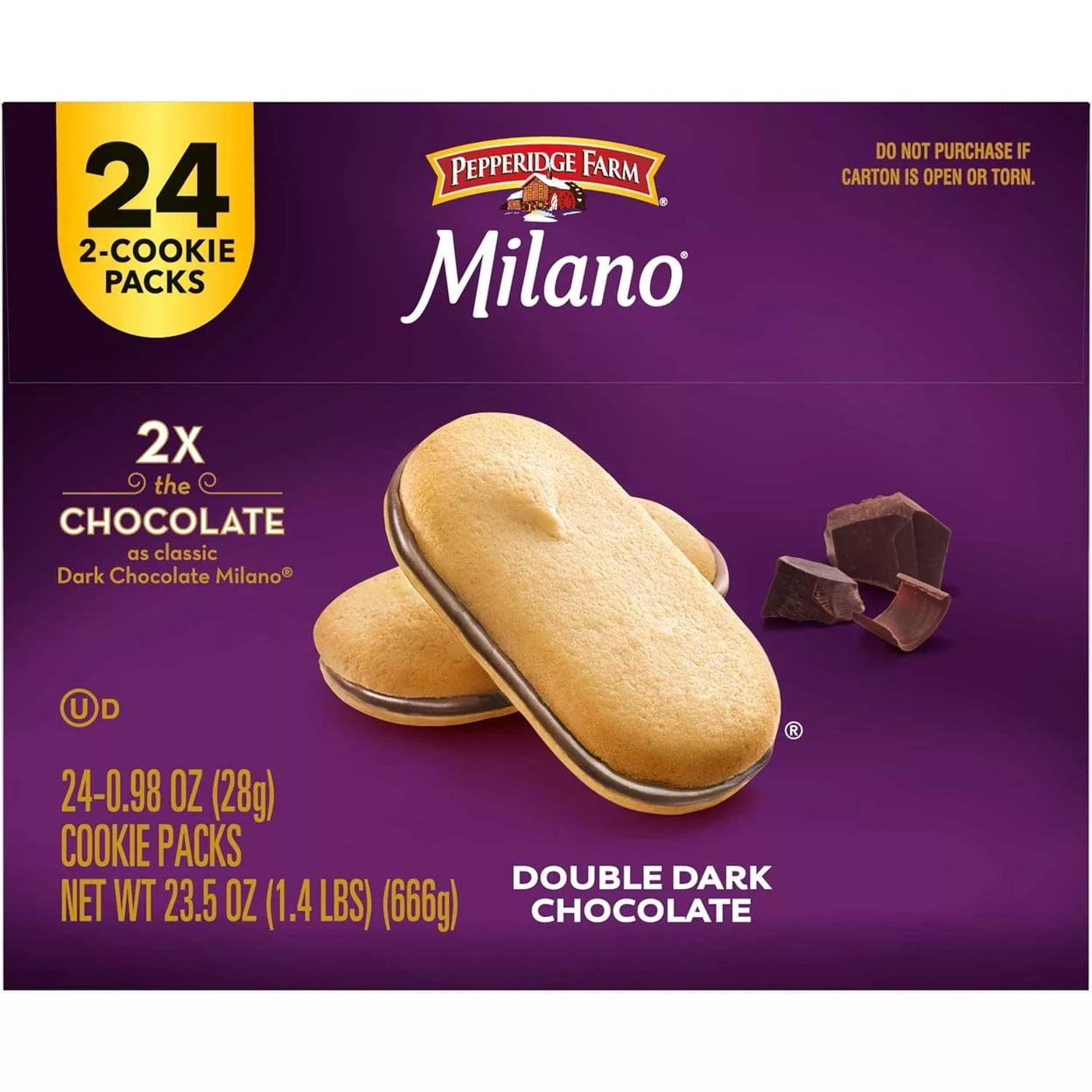 Milano Double Dark Chocolate Cookies 0.98 Ounce (Pack of 24)