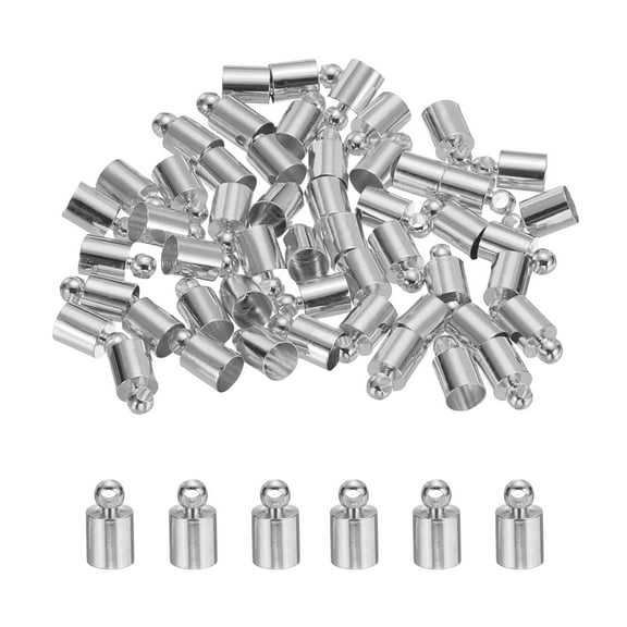 Uxcell 50-Pack Tassel Cord End Caps, 5mm ID Copper Glue in Leather Barrel Kumihimo End Tip Bead Caps Cord Terminators [Light Silver]