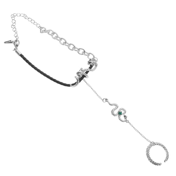 BESTYASH Delicate Snake Finger Ring with Chain Bracelet Sturdy Metal Accessory for Multiple Occasions