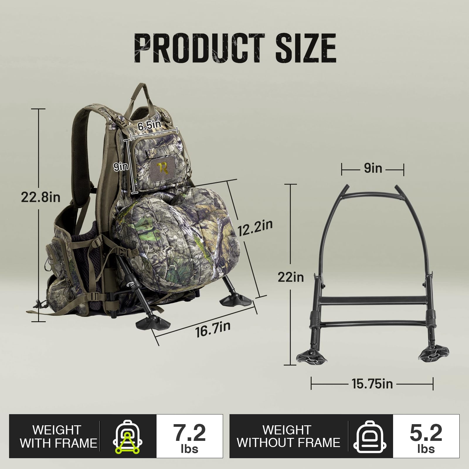 TR Turkey Vest for Hunting with Frame and Seat,Camo Hunting Vest with Kickstand,Memory Foam Cushion, Game Pouch & Multi-Pocket Storage Lightweight Adjustable Turkey Hunting Gear for Men Women