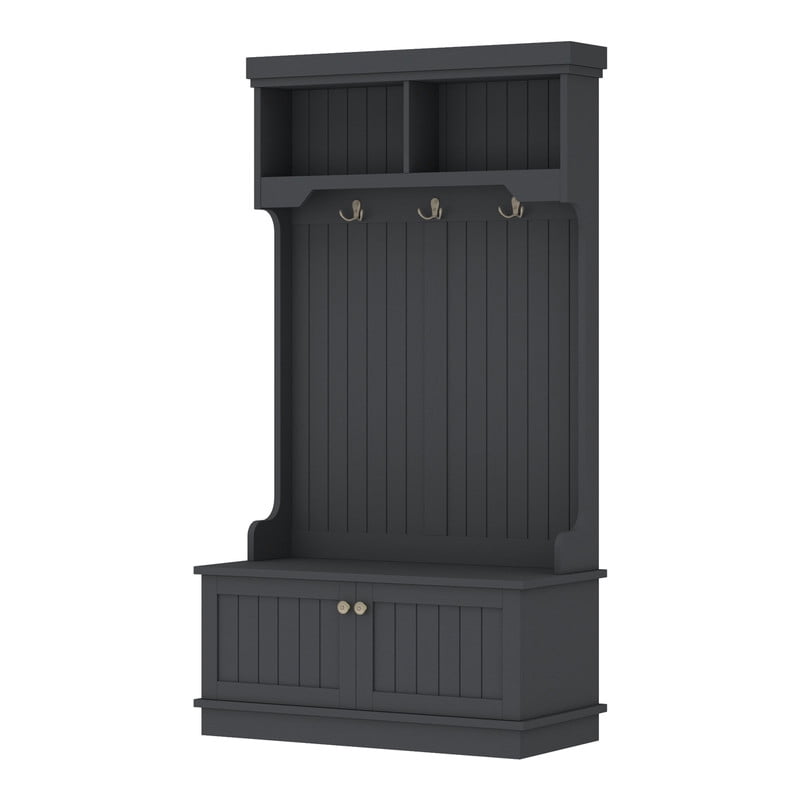 Small Entryway Hall Tree with Shoe Storage Bench, Hallway 4-in-1 Design Coat Cabinet with Hooks & Open Compartments