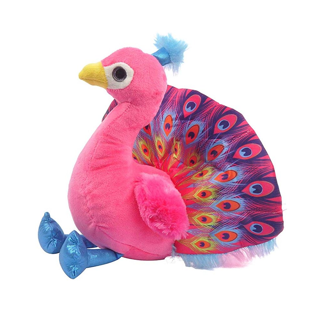Linzy Plush 9.5" Diva Peacock Stuffed Animal, Hot Pink & Blue Feathers