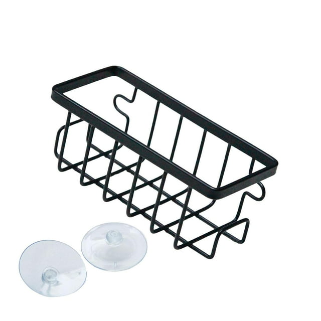 Soporte para esponja de cuenco, soporte de succión para fregadero de cocina, estante de secado de lavabo de metal Negro