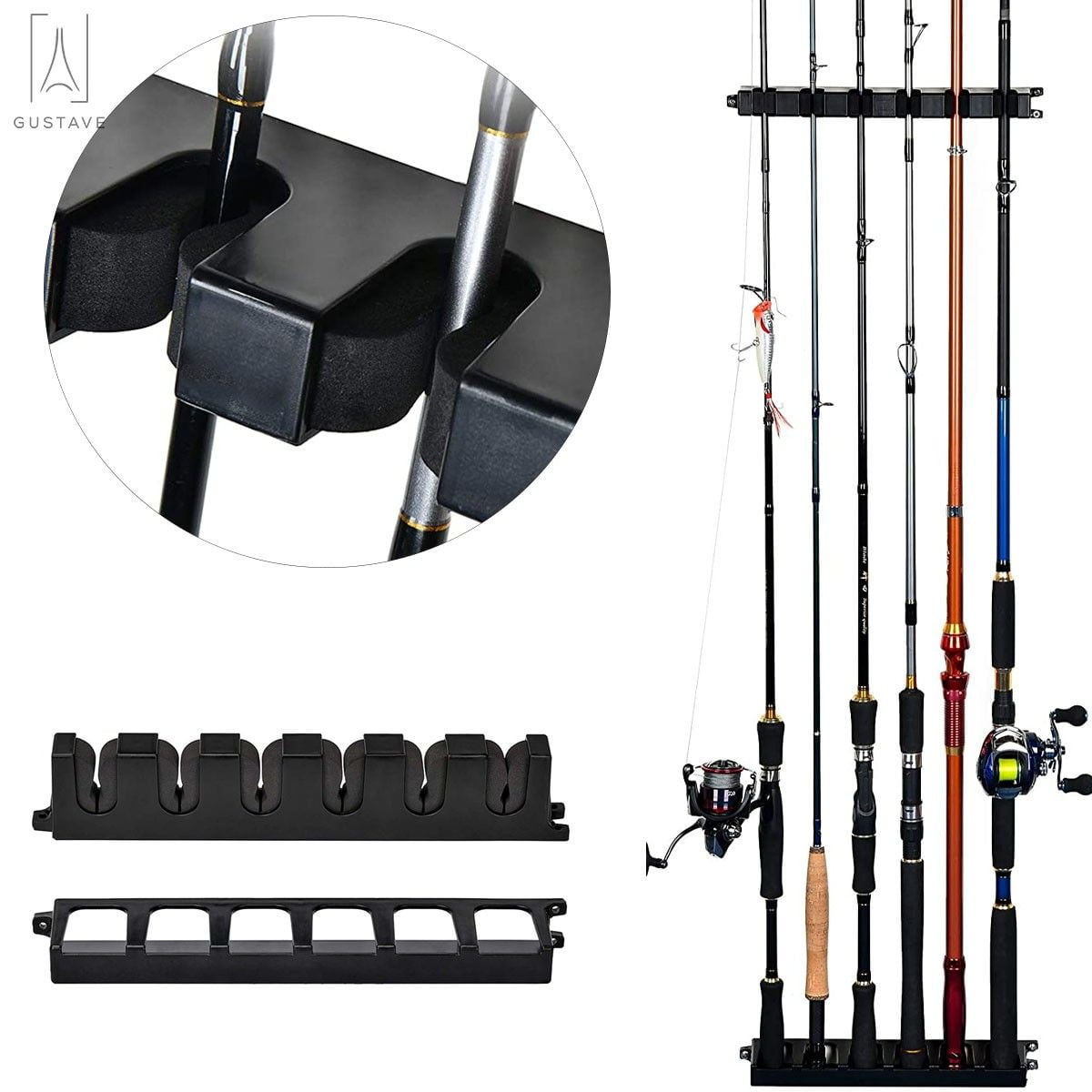 Gustave Horizontal Or Vertical Fishing Rod Rack, 6 Fishing Rod Wall ...