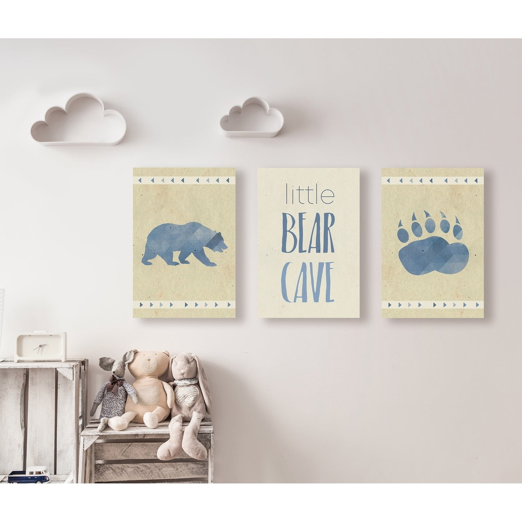 Stupell  Little Bear Cave Blue Illustration 3pc Wall Plaque Art Set