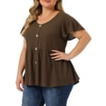 thumbnail image 4 of Unique Bargains Women's Plus Tops Button Front Shirts Peplum Blouse 3X Coffee, 4 of 6
