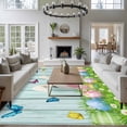 thumbnail image 3 of 5'x7' Area Rugs for Living Room Bedroom, Easter Washable Rug Carpet Runner Indoor Outdoor, Spring Easter Eggs Bunny Teal Wooden Grain Non Slip Floor Mats Area Rug for Kitchen, Nursery, 3 of 8