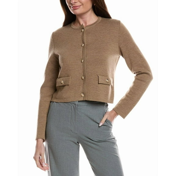 Bruno Magli womens Merino Wool Cropped Crewneck Jacket, xs, Tan