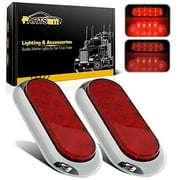 2PCS 6" Oval Chrome Trailer Truck Red 10 LED Surface Mount Stop Turn Tail Lights