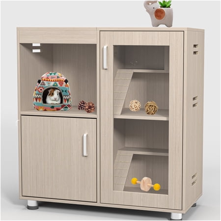 JERFIT 4-Tier Wooden Small Animal Cage with Storage Cabinet, Openable Top & Acrylic Windows, XL Habitat for Hamster, Guinea Pig, Chinchilla, Multi-Level Pet House with Easy Assembly