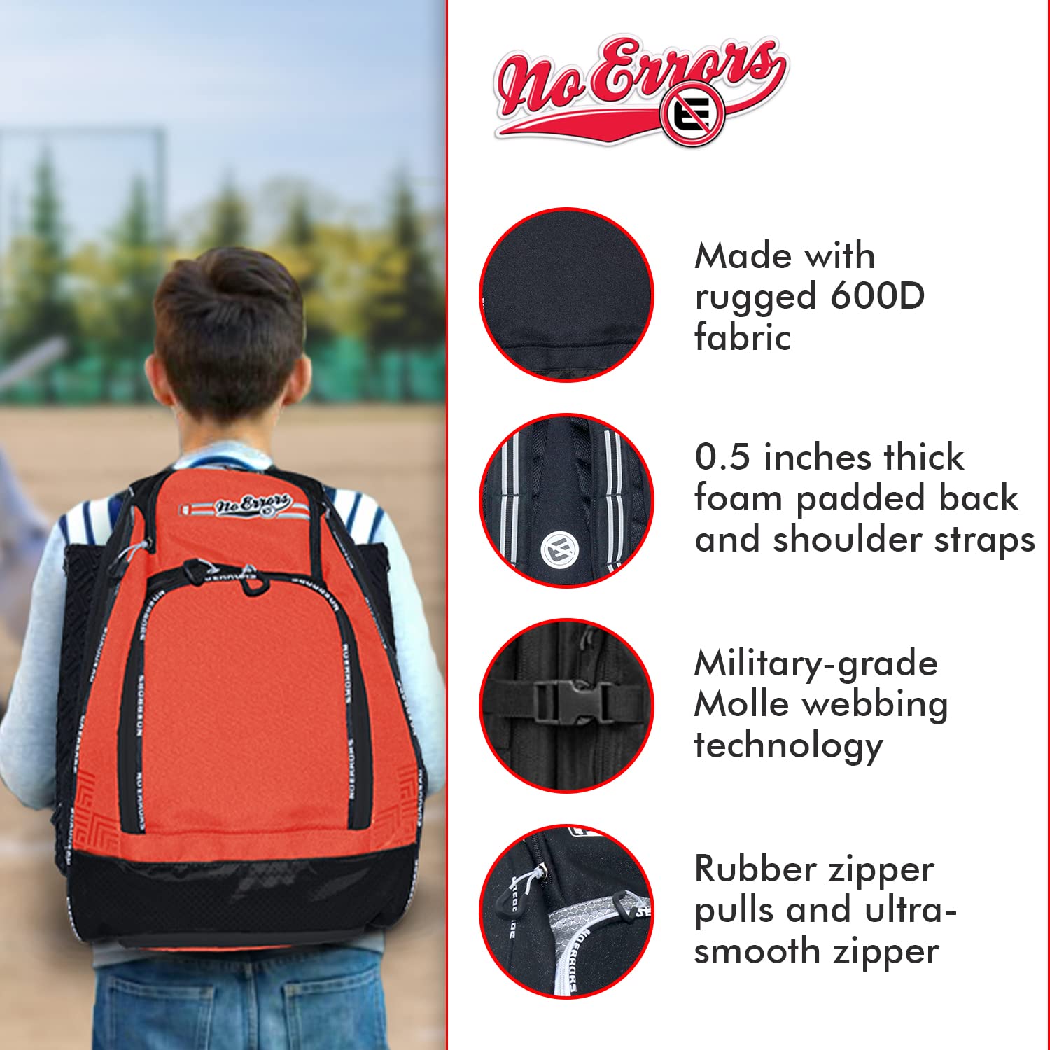 Sports RBP Rookie Baseball and Softball Backpack - Youth Baseball and Softball Bat Bag with Fence Hooks - Baseball and Softball Equipment Bag for Kids