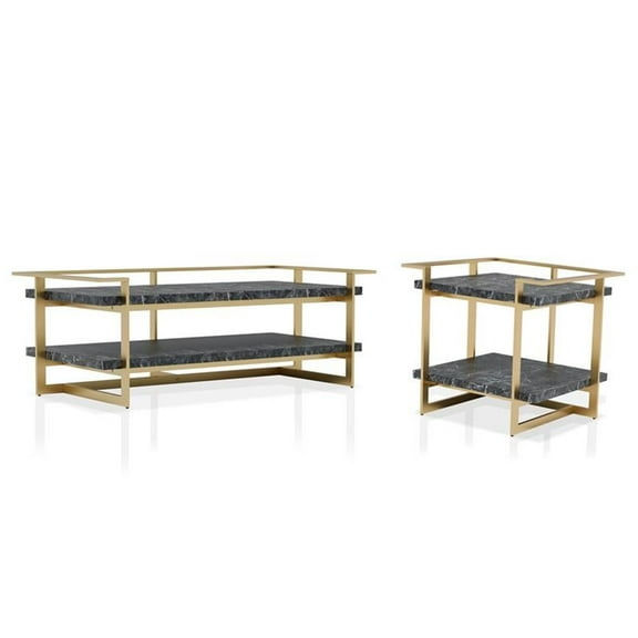 Furniture of America Meliman Metal 2-Piece Coffee Table Set in Gold and Black