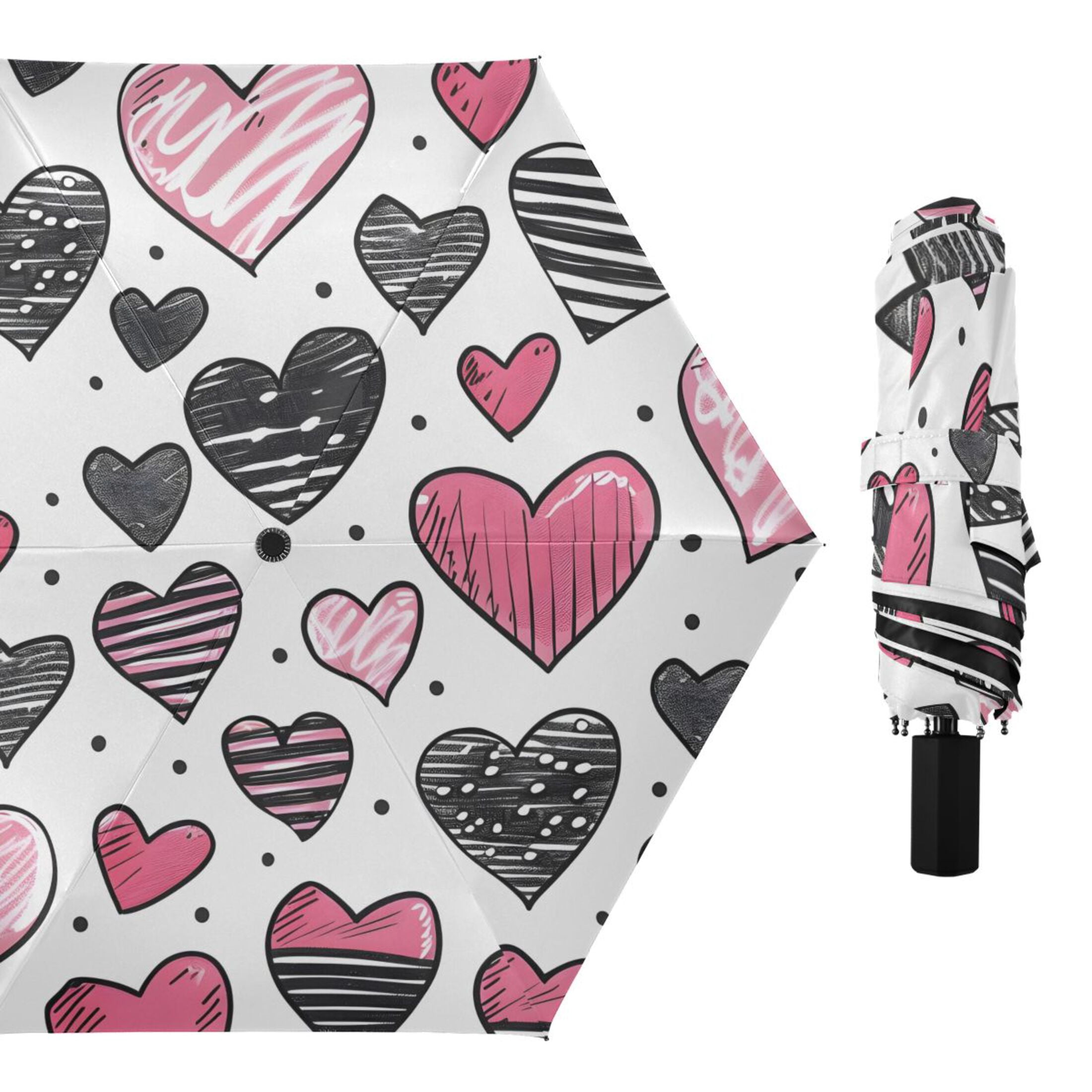 ALAZA Hearts UPF 50+ Compact Folding Umbrella for Rain Travel Umbrella Packable