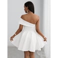 thumbnail image 2 of White Off-Shoulder Fit & Flare Mini Dress For Party Wedding Dinner, 2 of 8