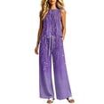 thumbnail image 2 of Cagogo Women's 2 Piece Sleeveless Tank Top Long Pants Set Casual Summer Outfits Loose Round Neck Tops Comfy Pants Matching Lounge Sets Boho Vacation Travel Clothes, Purple 2XL, 2 of 6