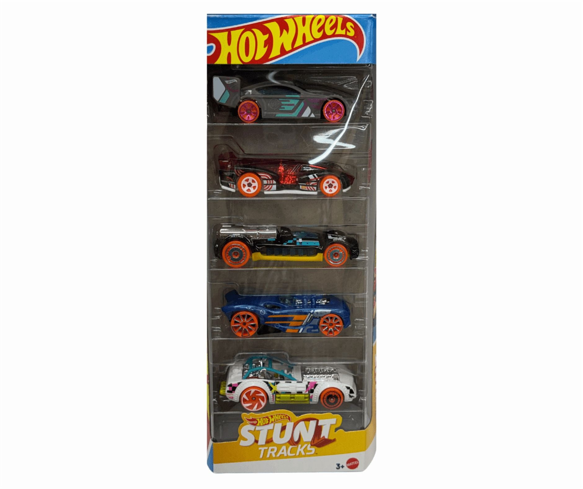 Hot Wheels Stunt Tracks 5-Pack – 1:64 Scale Die-Cast Cars, Piledriver, Retro-Active, Electrack, Time Tracker & 16 Angels
