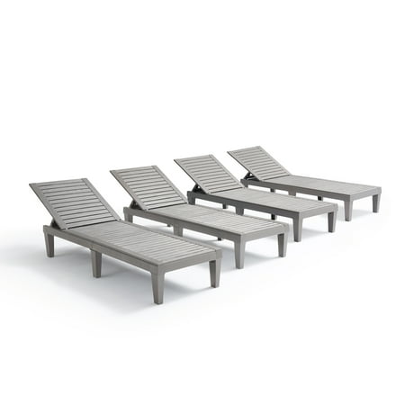 Hearth and Harbor Set of 4 Chaise Outdoor Lounge Chairs for Pool Chairs or Patio Furniture Gray