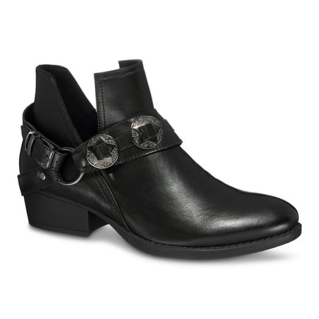 

GC Shoes Womens Buckle Wrap V Cut Booties Low Heel PU Leather Ankle Boots for Women Slip On Bootie Heels Black/Size 6.5