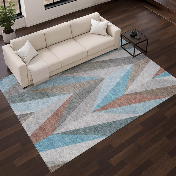 Addison Rugs Mayfield Premium Machine Washable Transitional Geometric Teal Rectangle Rug, 10' x 14'