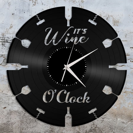 Its Wine O'clock Vinyl Wall Clock Unique Gift for Friends Home Room Decoration Vintage Design Office Bar Room Home Decor