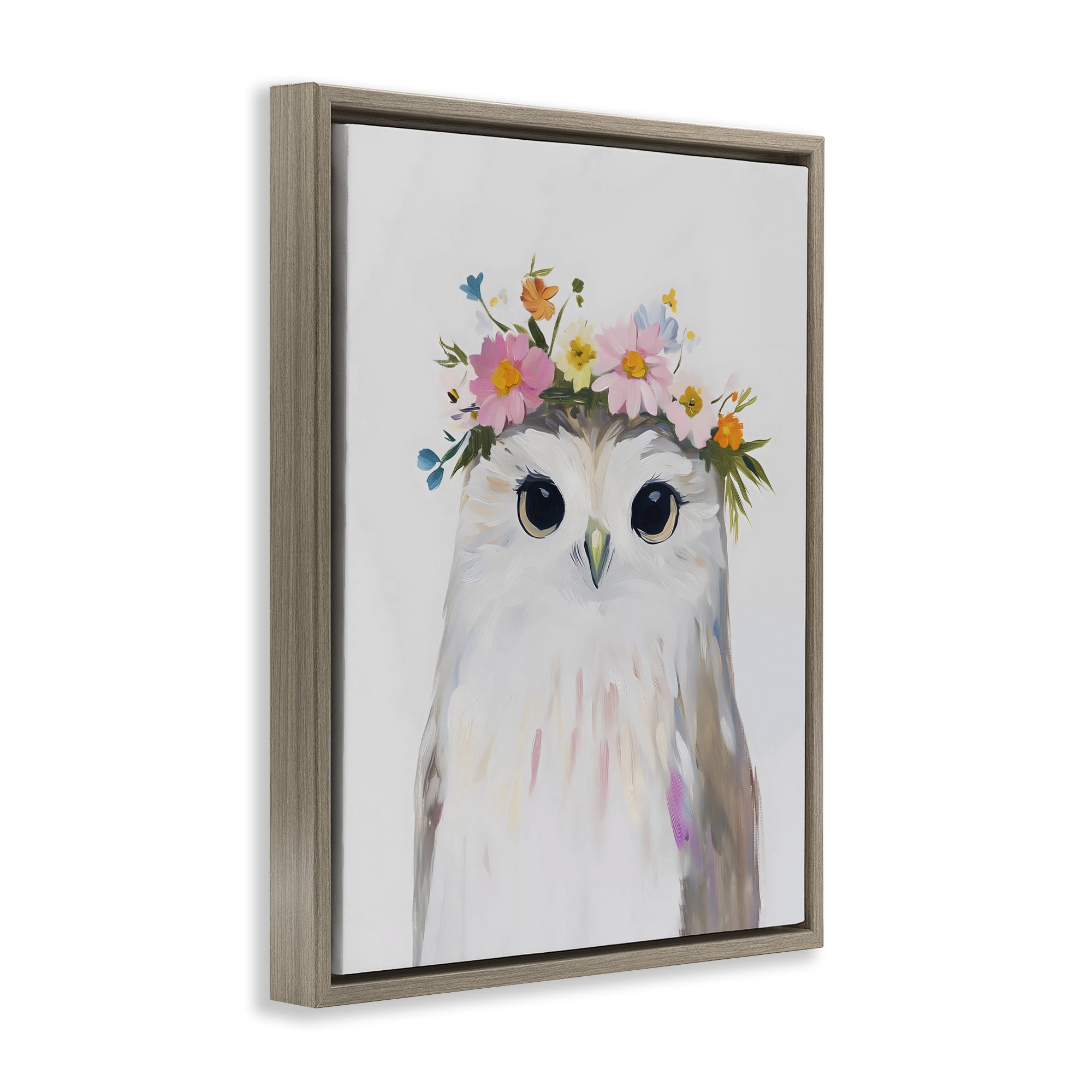 Stupell Industries Flower Crown Owl Brown Framed Floater Canvas Wall Art, design by The Prints Vibe