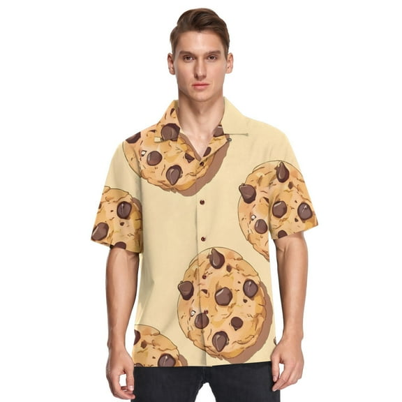 Chocolate Chip Cookies Small Men's Hawaiian Wrinkle Free Button Down Short Sleeve Shirt Casual Shirts Beach Shirts