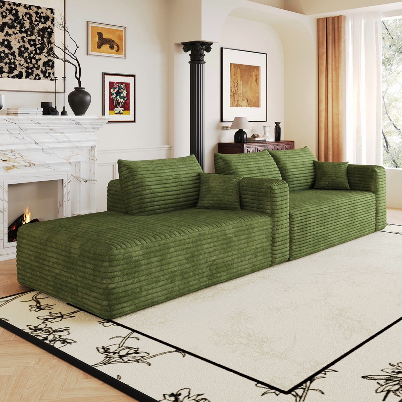 103" Cloud Sectional Sofa, Modern L-Shaped Modular Couch with Reversible Chaise, Plush Corduroy Upholstered Deep Seat Sofafor Apartment Living Room, No Assembly Required