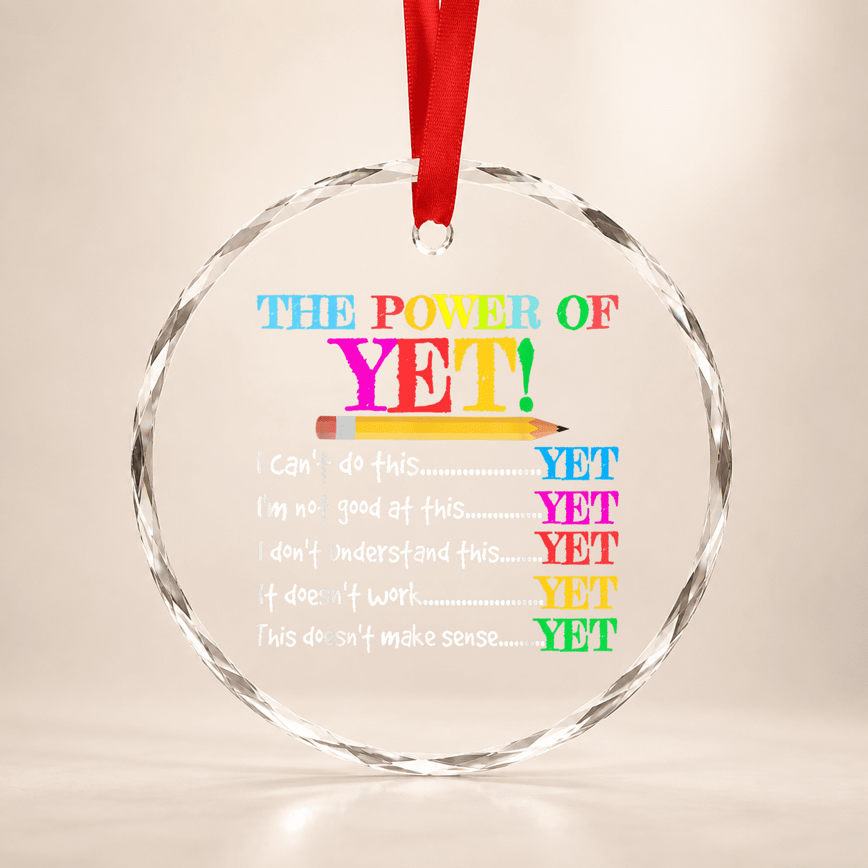 The Power Of Yet Inspirational Growth Mindset Teacher Glass Ornament