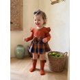 thumbnail image 3 of RUINIXCW Newborn Baby Girl Fall Winter Outfit Ribbed Plaid Romper Dress Infant Baby Girl Clothes Ruffles Long Sleeve Bodysuit Jumpsuit Headband Socks Set, 3 of 4
