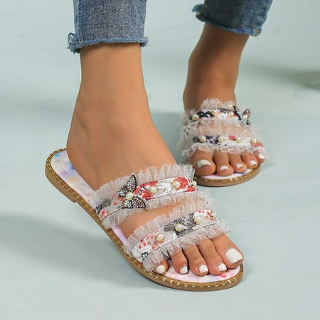 

Awdenio Women s & Men s Sandals Women s Summer Plus-size Flat Beach Print Colored Pearl Slippers and Sandals