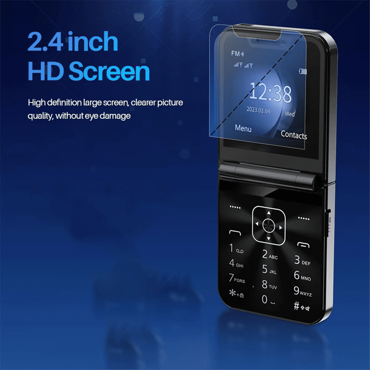 A50 Pro Flip Phone Dual SIM Card GSM Automatic Call Recording 2.4 Inch Screen Foldable Mobile Phones Type-C Black