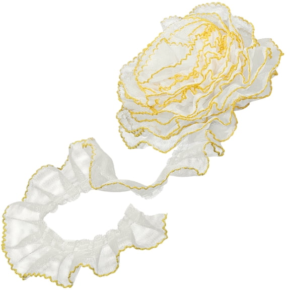 5 Yards Polyester Pleated Lace Fabric Trims Yellow Edge Gather Ruffle Trimmings Ribbon Pleated Satin for Sewing Craft