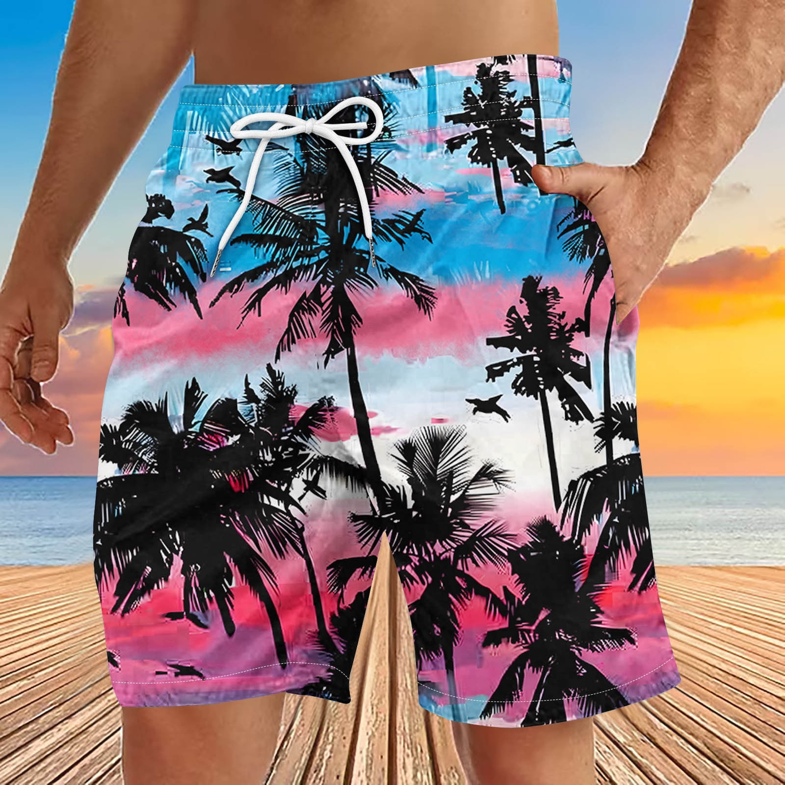 ZCFZJW Summer Swim Trunks for Men Quick Dry Tropical Palm Tree