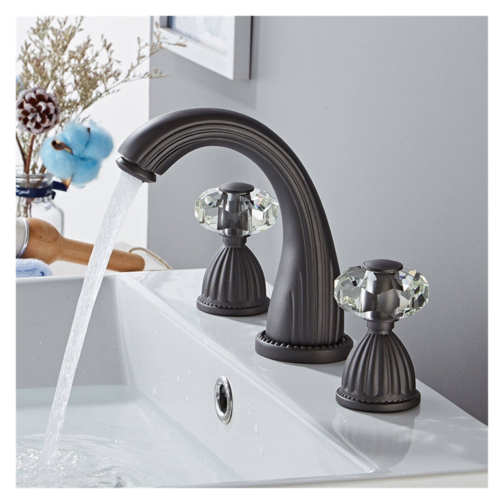 Faucet Gun Grey Bathroom Sink Faucet 3 Hole Widespread Gold/Black/Chrome Basin Mixer Hot And Cold Water Tap New ,360° Swivel Spout