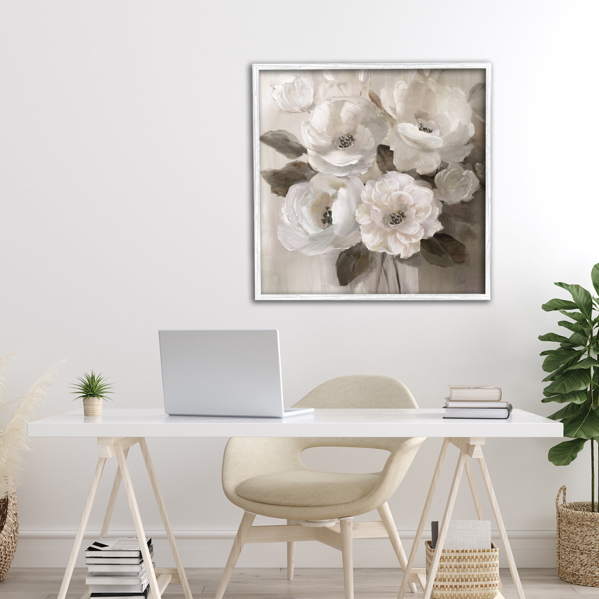 Stupell Industries Ivory Flower Bushel White Framed Giclee Art, design by Nan