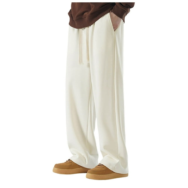 Zszcpp Mens Casual Pants Motorial Solid Color Baggy Sag All Matching Wide Leg Sweat Simple Lounge Trousers Casual Trouser