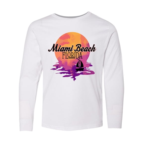 Inktastic Miami Beach Florida Vacation Sunset Long Sleeve Youth T-Shirt