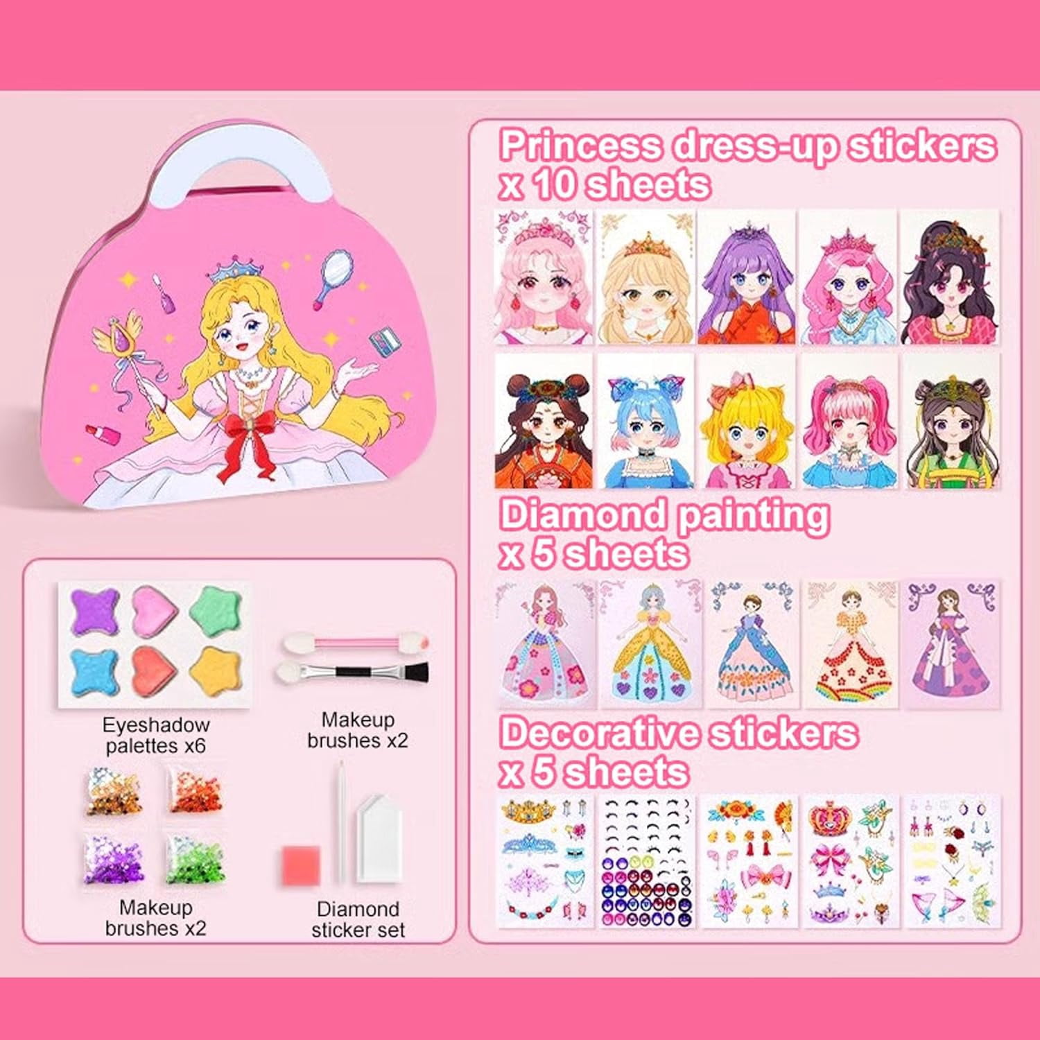 Princess Glam Magic Kit, Special Diamond Art and Princess Book with Foil Art, Sparkling DIY Craft Set for Art Lovers, Creative Birthday & Christmas Gift