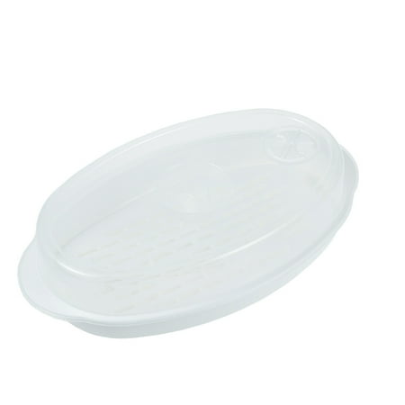 

1pc Circular Steamer with Cover Microwave Oven Special Box Kitchen Steamer Heats up for Food Fish (White)