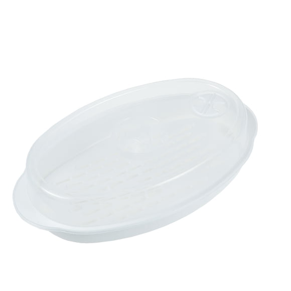 BRIGHTFUFU Vaporera circular con tapa para microondas, caja especial para cocinar al vapor, ideal para cocinar pescado (blanco)