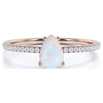 JeenMata 0.75 ct Pear Shaped Blue Opal and Moissanite Dainty Promise Ring in 18K Rose Gold over Silver