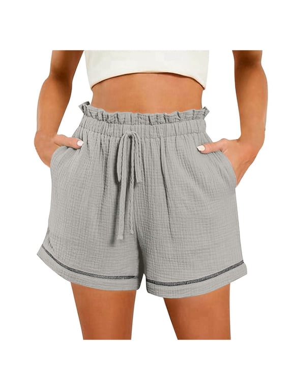 Zhuashum Womens Athletic Shorts Wide Leg Pants Solid Color High Waist Trousers Pants With Pocket Relax Fit Retro 2024 Hiking Outdoor Summer Shorts Grey L