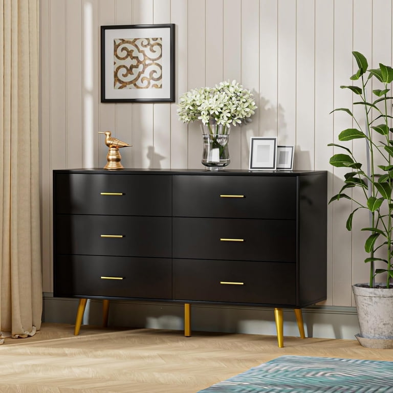 black dresser gold hardware for Bedroom, 6 Drawer Dresser with Wide Drawers and Metal Handles, Wood Dressers & Chest of Hallway, Entryway, Bedroom Select Sneaker Size:42 Womens Next Black Mesh WY West Coast size-s