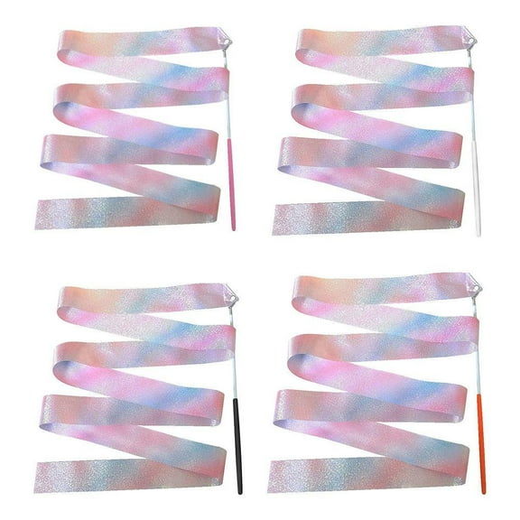 FurNest DHliIQQ 2M/4M Flashing Children Gymnastic Ribbons Dance Ribbon Rhythmic Gymnastics Twirling Ballet Streamer Rainbow Stick Tra