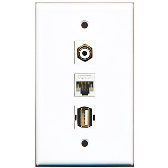 RiteAV - 1 Port RCA White and 1 Port USB A-A and 1 Port Cat5e Ethernet White Wall Plate