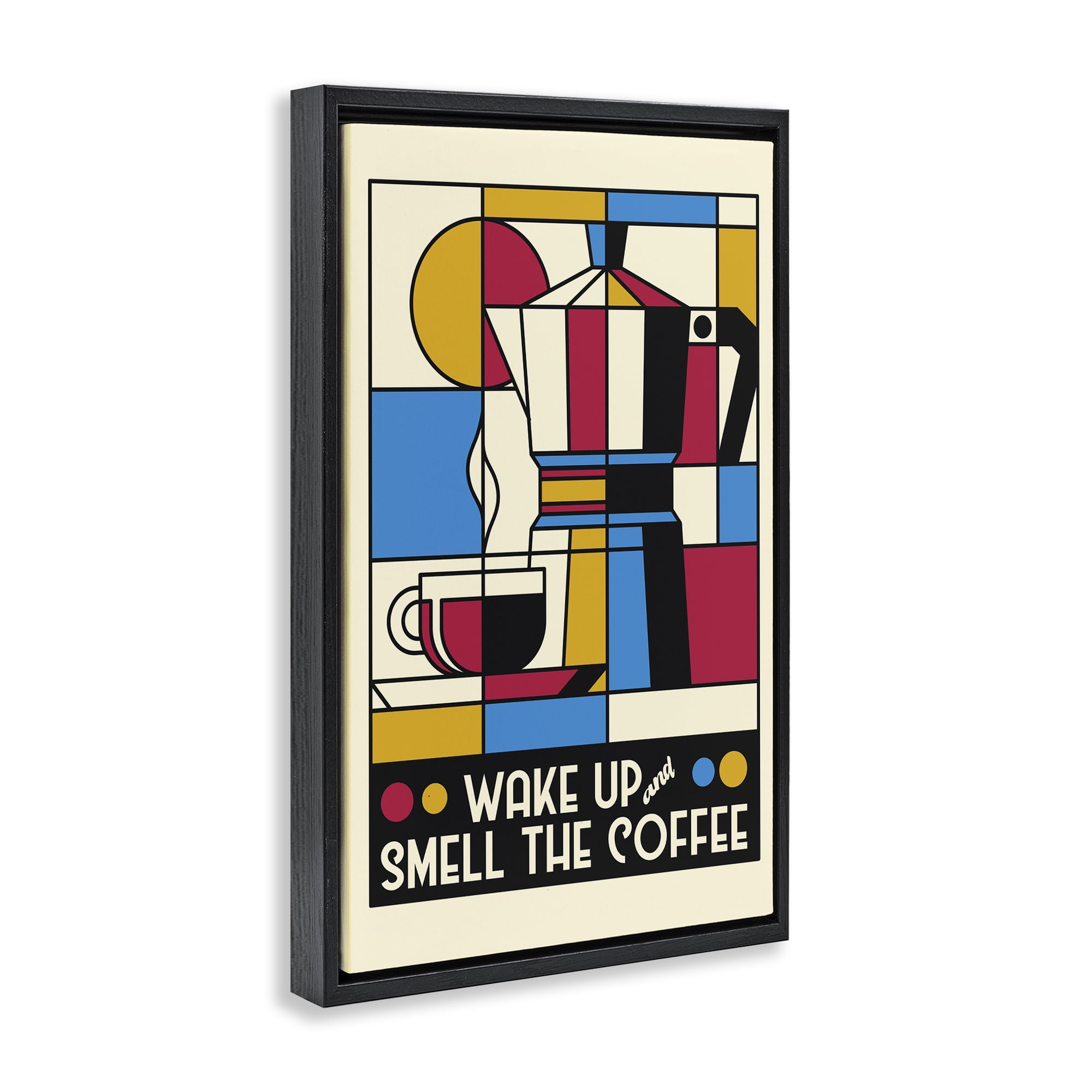 Stupell Industries Retro Wake Up & Smell Coffee Black Framed Floater Canvas Wall Art, design by Tobe Fonseca