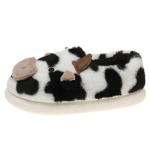 TJAZFJPA Cute Slippers for Women Ladies Fashion Home Winter Cow Flat Bottom Warm Comfortable Cotton Slippers Cloud Slippers with Arch Support for Women Warm Slippers for Women Indoor Outdoor