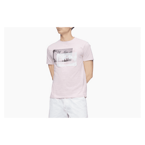 Calvin Klein Palm Tree Print Logo Crewneck T-Shirt Cotton Pink size L