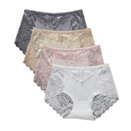 

Xmarks 4 Packs Women s Mid-rise Plus Size Lace Panties Sexy Back Cutout without Marks Belly Briefs US S-2XL